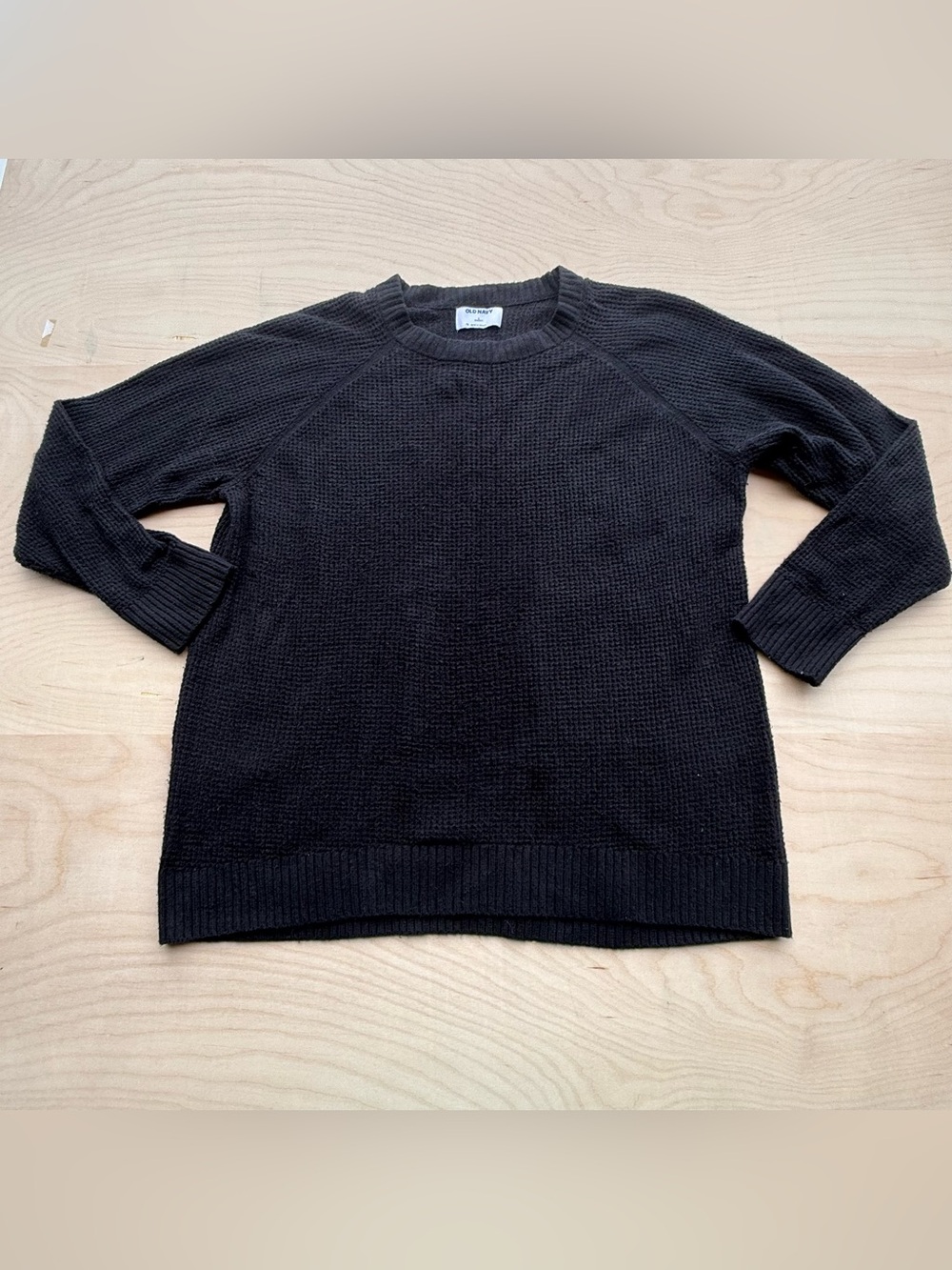 Old Navy Black SoSoft Stitchy Waffle Knit Cotton blend Crewneck Sweater size L